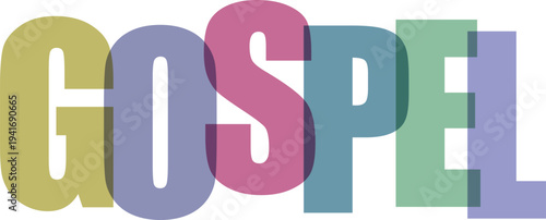 Multicolored Gospel Word Text white background