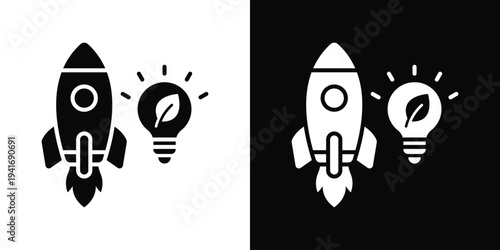 Green Startup Icon In Black And White Filled Style.