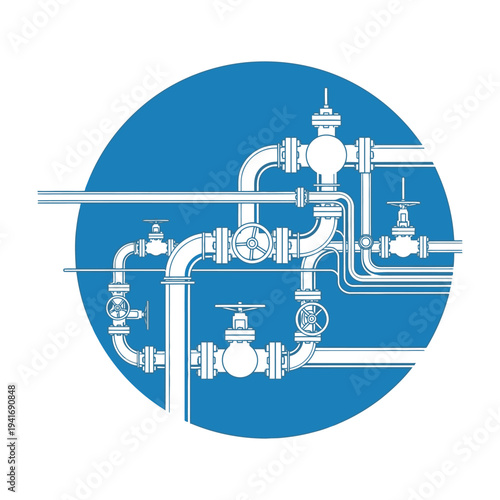 Plumbing system diagram with pipes and valves