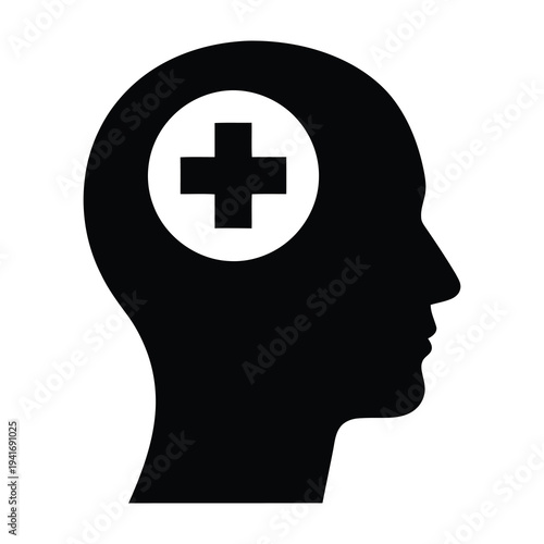 Medical cross in human head silhouette