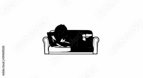 Person relaxing on a couch, holding and looking at a smartphone