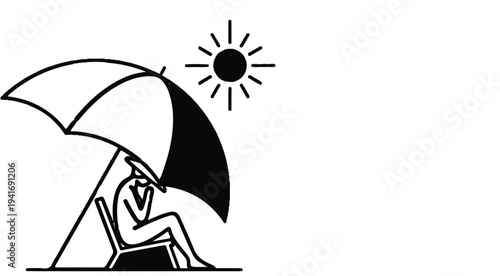 Person relaxing under a parasol on a sunny day