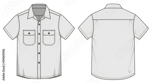 Illustration of a short-sleeved button-down shirt with chest pockets.