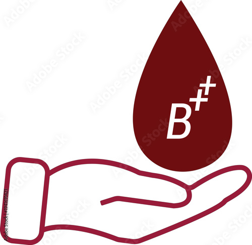 Hand holding a red blood drop with B positive symbol, donation concept, medical illustration, healthcare awareness