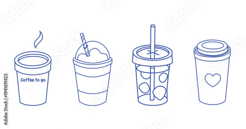 coffee to go set doodle, hand drawn, summer drink