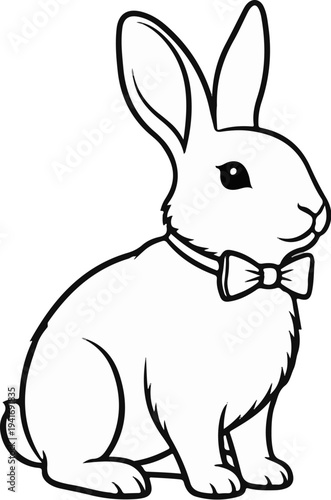 Line drawing of a rabbit wearing a bow tie