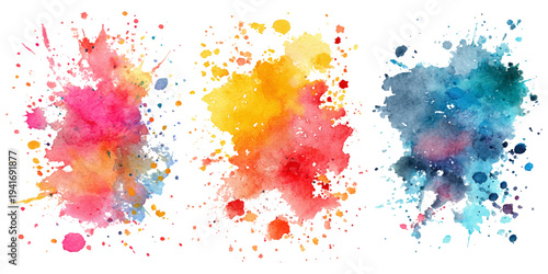 Abstract colorful watercolor brush stroke texture set. vintage paint splash artistic ink elements vector illustration and creative watercolor collection background design.