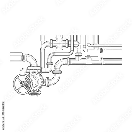 Industrial pipe system with valve and fittings