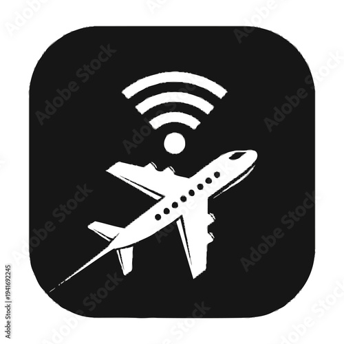 Airplane with wifi signal icon on black background