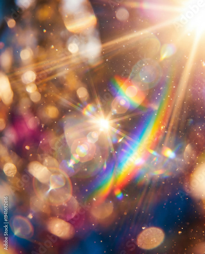 Creative Sunshine Light Overlay with Reflection Flares, Rainbow and Spectrum Glow, Abstract Background for Visual Design and Photography