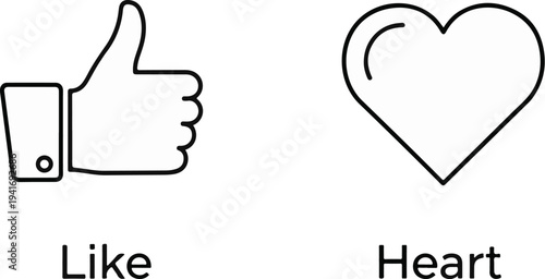 Outline icons of a thumb up and a heart symbol with text
