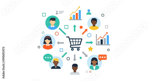 E-commerce Customer Journey, Online Shopping & Business Growth Strategy. Digital Marketing, User Experience & Sales Performance with Customer Feedback.