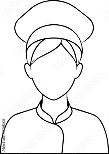 Hand Drawn Woman as Chef Black and White Avatar Illustration in Minimal Line Art Style Design