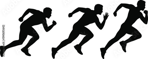 Sprinter running motion silhouettes, athlete acceleration and sprint stages, track and field sport training concept with dynamic runner poses isolated on light background