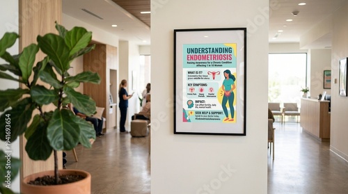 Framed health awareness poster about Endometriosis in modern clinic