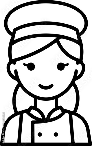 Hand Drawn Woman as Chef Black and White Avatar Illustration in Minimal Line Art Style Design