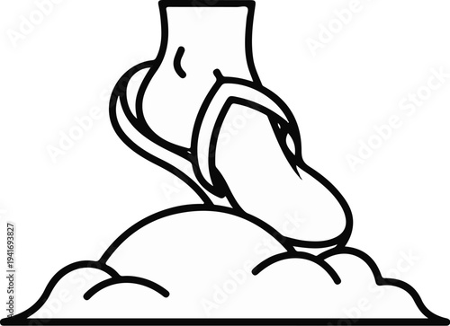 Outline of a foot in a sandal stepping on a cloud