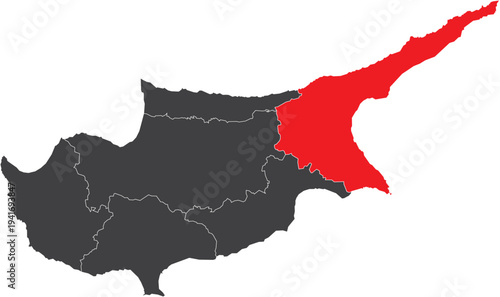 Famagusta District on Map of Cyprus Vector Silhouette Highlighted Design