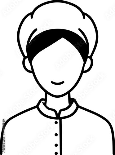 Hand Drawn Woman as Chef Black and White Avatar Illustration in Minimal Line Art Style Design
