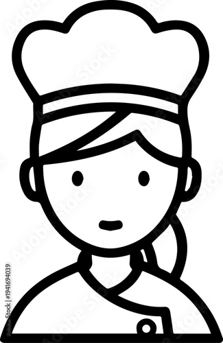 Hand Drawn Woman as Chef Black and White Avatar Illustration in Minimal Line Art Style Design