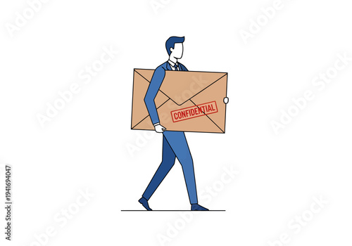 Man in Suit Carries Confidential Envelope Delivery Service Vector Illustration for Business Communication and Sensitive Information Transfer