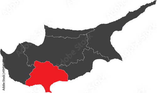Limassol District on Map of Cyprus Vector Silhouette Highlighted Design