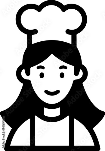 Hand Drawn Woman as Chef Black and White Avatar Illustration in Minimal Line Art Style Design