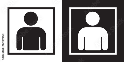 Vector illustration of a human silhouette inside a sharp square border. Modern outline and solid style ideal for directory listings, ID placeholders, and corporate contact management.