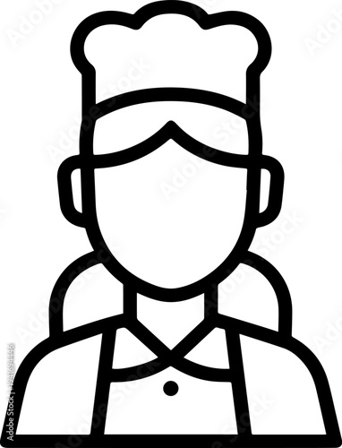 Hand Drawn Woman as Chef Black and White Avatar Illustration in Minimal Line Art Style Design