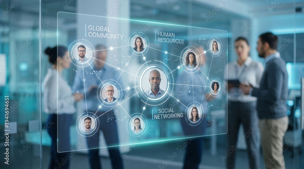Obraz premium Business Team Analyzing Digital Network Interface in Office