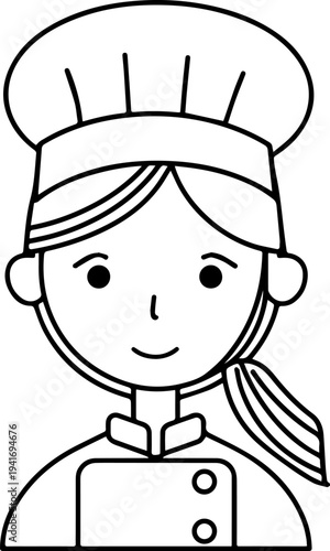 Hand Drawn Woman as Chef Black and White Avatar Illustration in Minimal Line Art Style Design