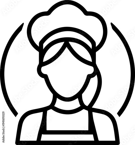 Hand Drawn Woman as Chef Black and White Avatar Illustration in Minimal Line Art Style Design
