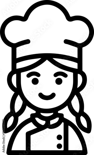 Hand Drawn Woman as Chef Black and White Avatar Illustration in Minimal Line Art Style Design