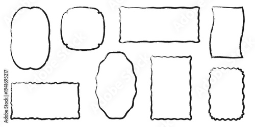 Crayon text box frame rough grunge square, oval paint shape element. Brush vector stamp rough rectangle box shape set. Vintage grunge boxes for collage, text, banner, sticker, poster design.