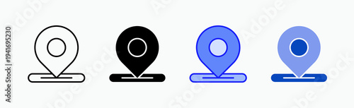 Pin. Icon Sheet Multiple Style Collection Isolated Vector