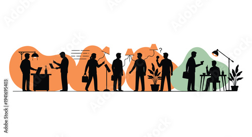 Set of 8 office worker silhouettes vector