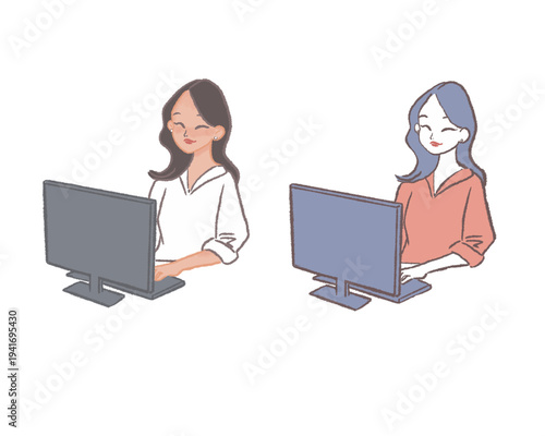 Photos 働く笑顔な女性　office work women smiling with laptop