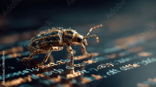 Macro insect on electronic circuit board technology security cyber threat concept for data protection blogs tech marketing and digital awareness campaigns
