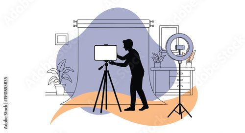 Vector illustration of a person taking a photo in a studio