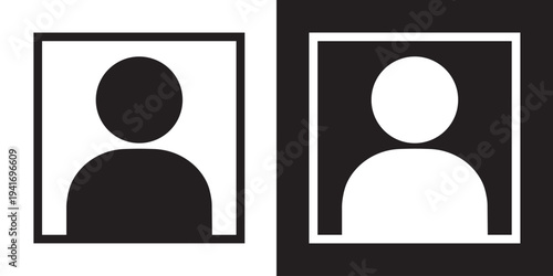 Vector illustration of a human silhouette inside a sharp square border. Modern outline and solid style ideal for directory listings, ID placeholders, and corporate contact management.