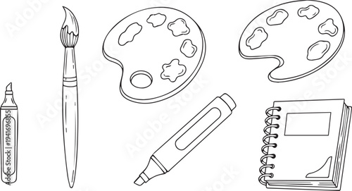 Set of 6 art supplies icons vector