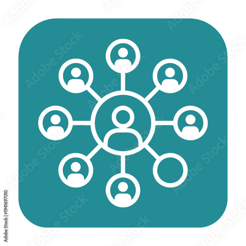Teal network icon with white connected people symbols for teamwork and social media concept