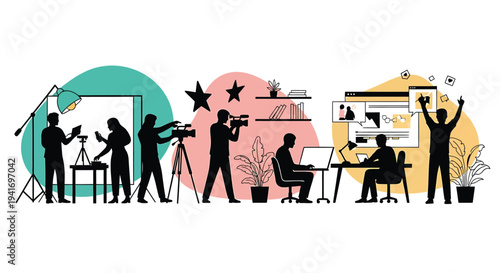 Vector illustration of creative team working together