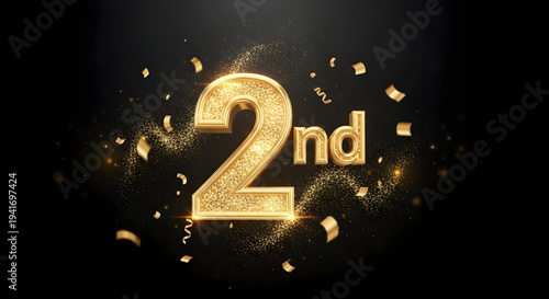 A dazzling, golden three-dimensional number 2nd glows brightly. It stands on a reflective dark surface with radiant light beams illuminating the background.

