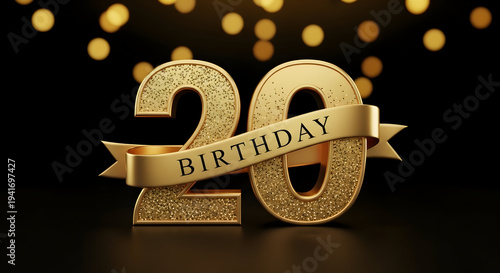 A sparkling golden number 20 with a 