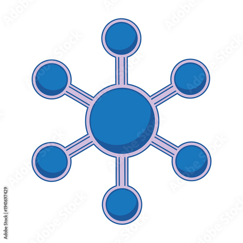 Blue molecular structure icon with connected nodes and bonds on white background