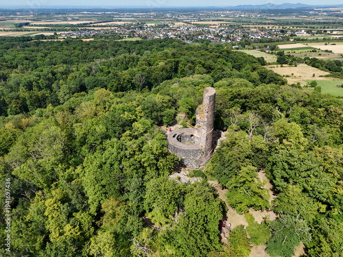 View from the Tomburg near Rheinbach of the Siebengebirge mountains near Bonn in Germany