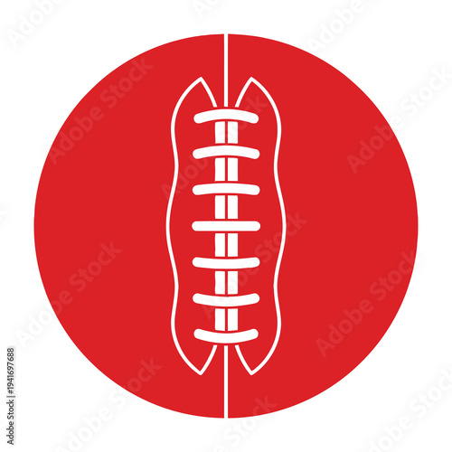Red circle shoe lace icon with white outline on white background