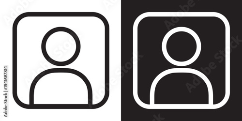 Vector illustration of a human silhouette inside a sharp square border. Modern outline and solid style ideal for directory listings, ID placeholders, and corporate contact management.