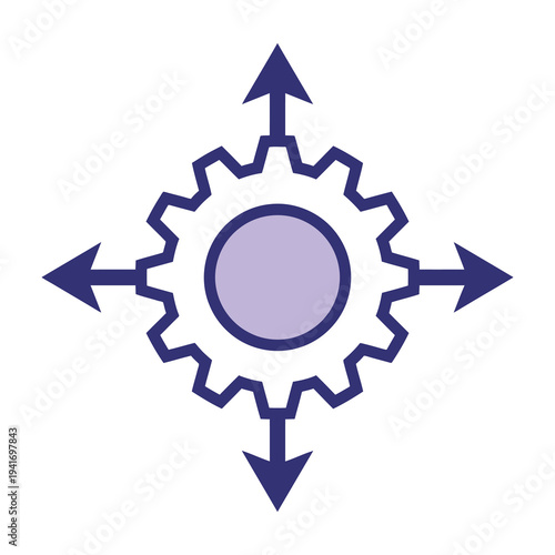 Purple gear icon with arrows indicating movement and process